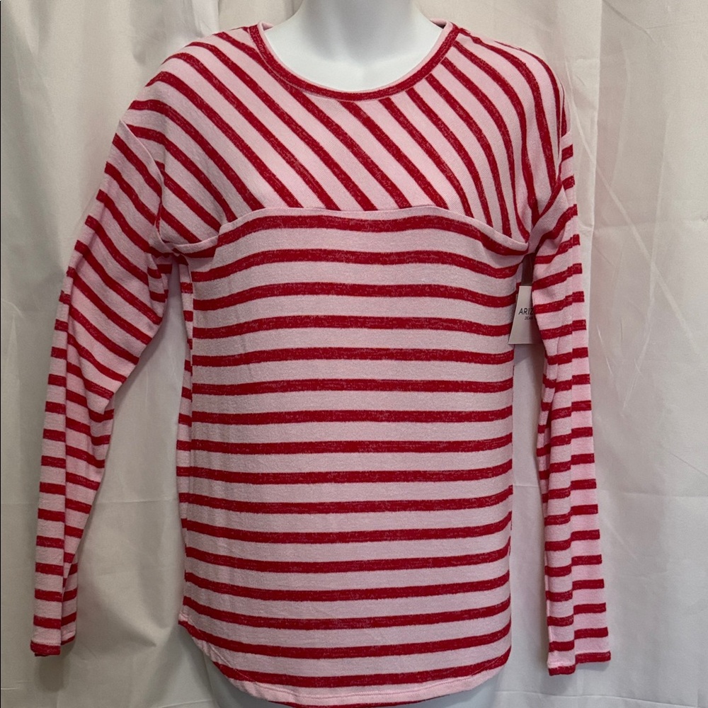 Arizona Jean Company Red and White Striped Blouse